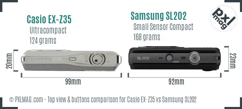 Casio EX-Z35 vs Samsung SL202 top view buttons comparison