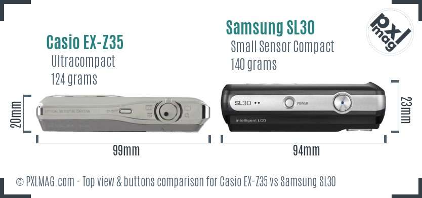 Casio EX-Z35 vs Samsung SL30 top view buttons comparison