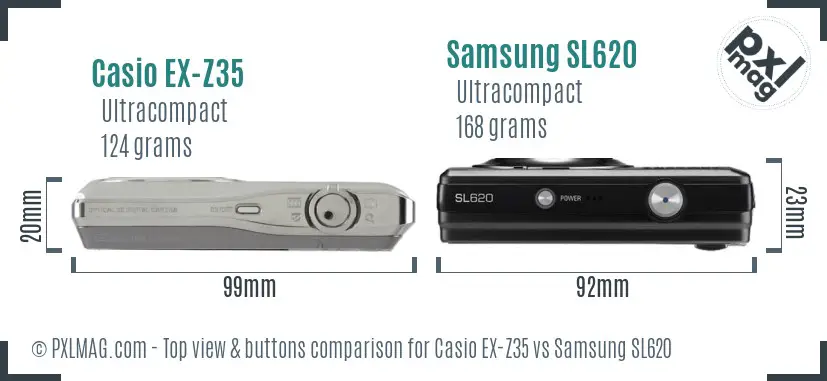 Casio EX-Z35 vs Samsung SL620 top view buttons comparison