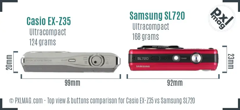Casio EX-Z35 vs Samsung SL720 top view buttons comparison