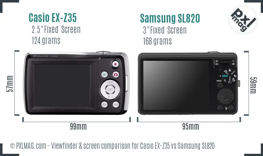 Casio EX-Z35 vs Samsung SL820 Screen and Viewfinder comparison