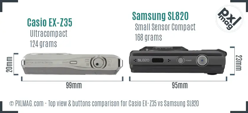 Casio EX-Z35 vs Samsung SL820 top view buttons comparison