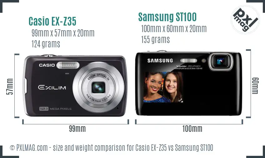 Casio EX-Z35 vs Samsung ST100 size comparison
