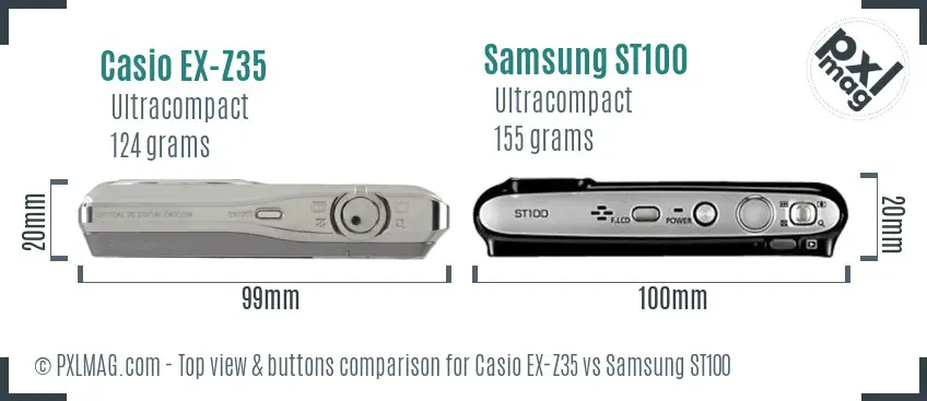 Casio EX-Z35 vs Samsung ST100 top view buttons comparison