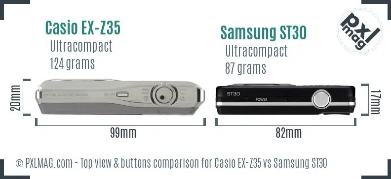Casio EX-Z35 vs Samsung ST30 top view buttons comparison