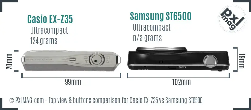 Casio EX-Z35 vs Samsung ST6500 top view buttons comparison