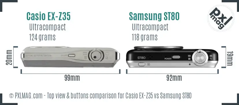 Casio EX-Z35 vs Samsung ST80 top view buttons comparison