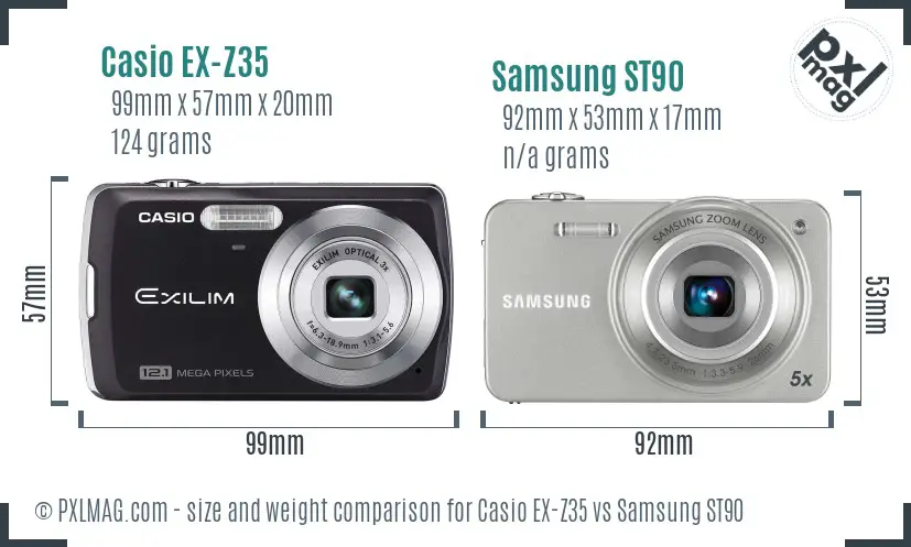 Casio EX-Z35 vs Samsung ST90 size comparison Casio EX-Z35 vs Samsung ST90 size comparison