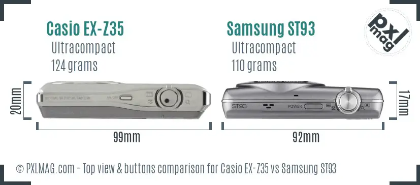 Casio EX-Z35 vs Samsung ST93 top view buttons comparison