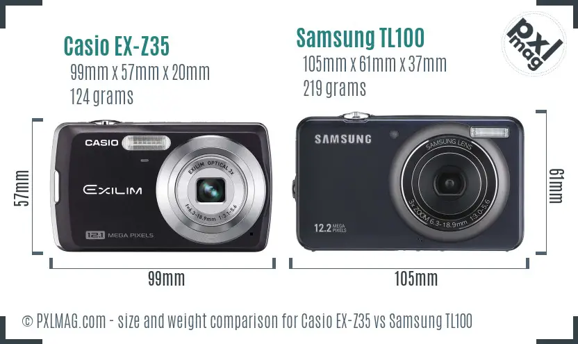 Casio EX-Z35 vs Samsung TL100 size comparison