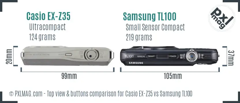 Casio EX-Z35 vs Samsung TL100 top view buttons comparison