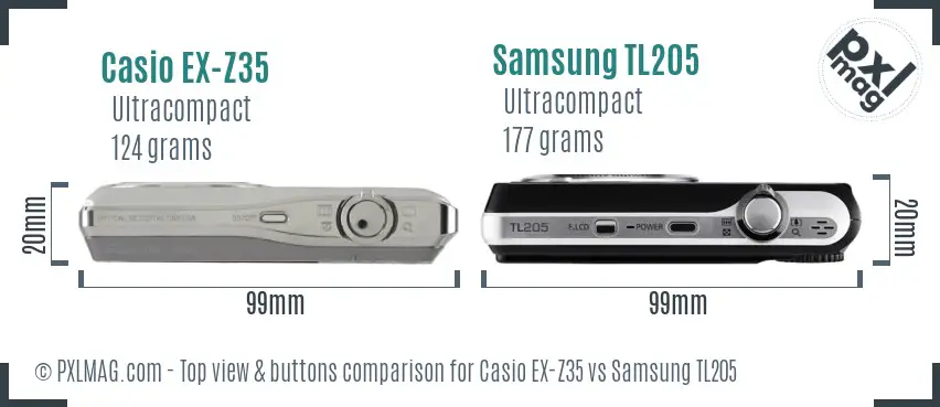 Casio EX-Z35 vs Samsung TL205 top view buttons comparison