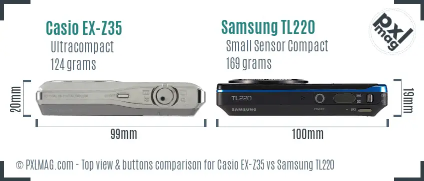Casio EX-Z35 vs Samsung TL220 top view buttons comparison