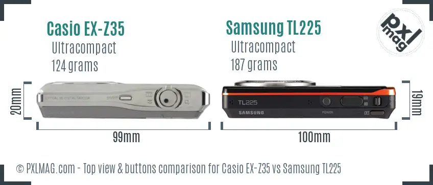 Casio EX-Z35 vs Samsung TL225 top view buttons comparison