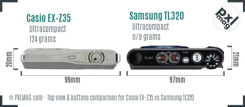 Casio EX-Z35 vs Samsung TL320 top view buttons comparison Casio EX-Z35 vs Samsung TL320 top view buttons comparison