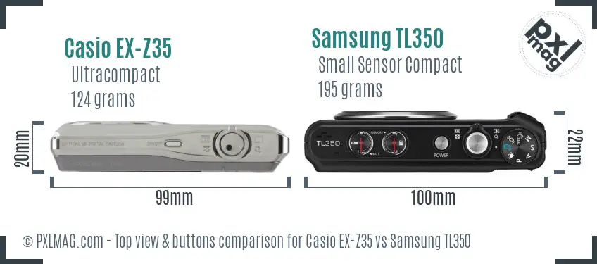 Casio EX-Z35 vs Samsung TL350 top view buttons comparison
