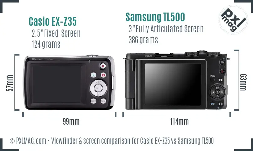 Casio EX-Z35 vs Samsung TL500 Screen and Viewfinder comparison