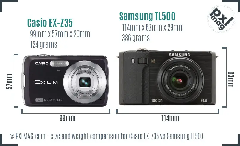 Casio EX-Z35 vs Samsung TL500 size comparison