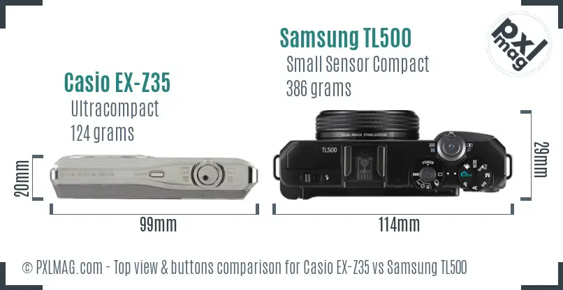 Casio EX-Z35 vs Samsung TL500 top view buttons comparison