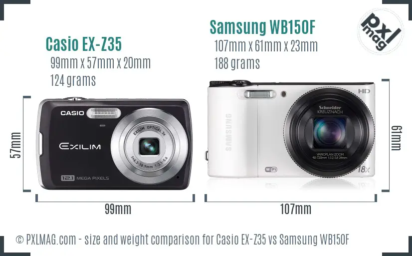 Casio EX-Z35 vs Samsung WB150F size comparison Casio EX-Z35 vs Samsung WB150F size comparison