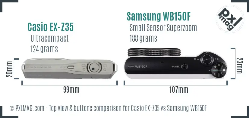 Casio EX-Z35 vs Samsung WB150F top view buttons comparison Casio EX-Z35 vs Samsung WB150F top view buttons comparison