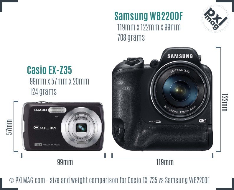 Casio EX-Z35 vs Samsung WB2200F size comparison