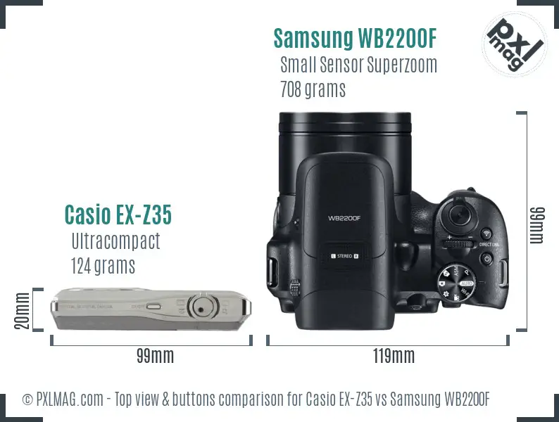 Casio EX-Z35 vs Samsung WB2200F top view buttons comparison