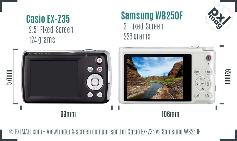 Casio EX-Z35 vs Samsung WB250F Screen and Viewfinder comparison