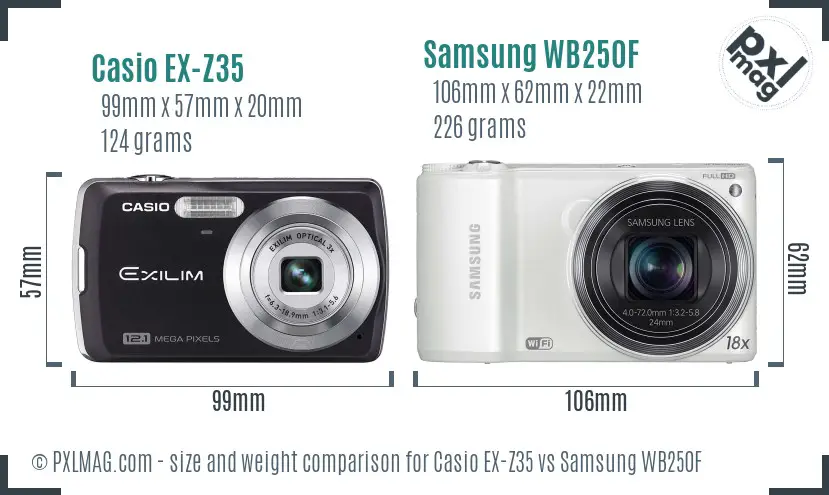 Casio EX-Z35 vs Samsung WB250F size comparison