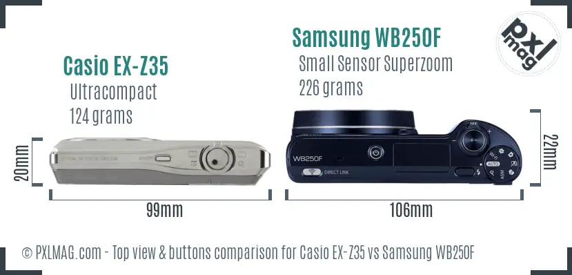 Casio EX-Z35 vs Samsung WB250F top view buttons comparison