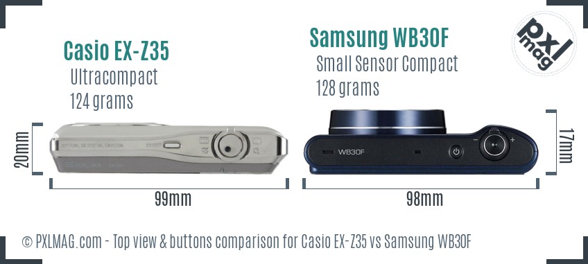 Casio EX-Z35 vs Samsung WB30F top view buttons comparison