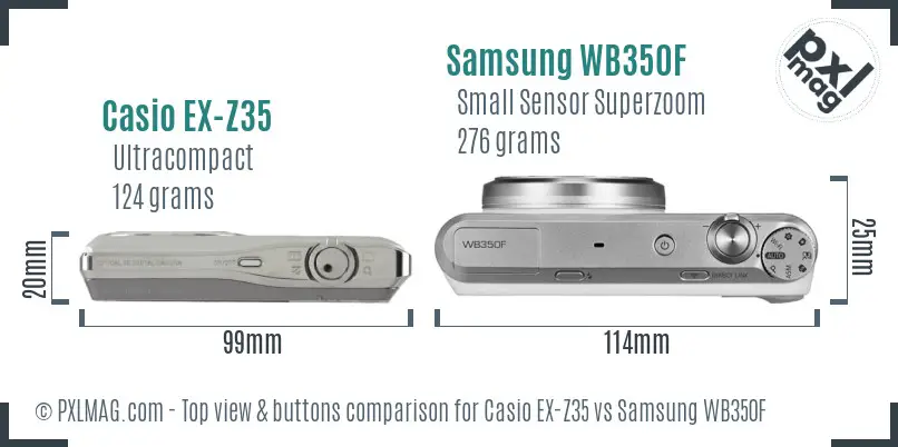 Casio EX-Z35 vs Samsung WB350F top view buttons comparison