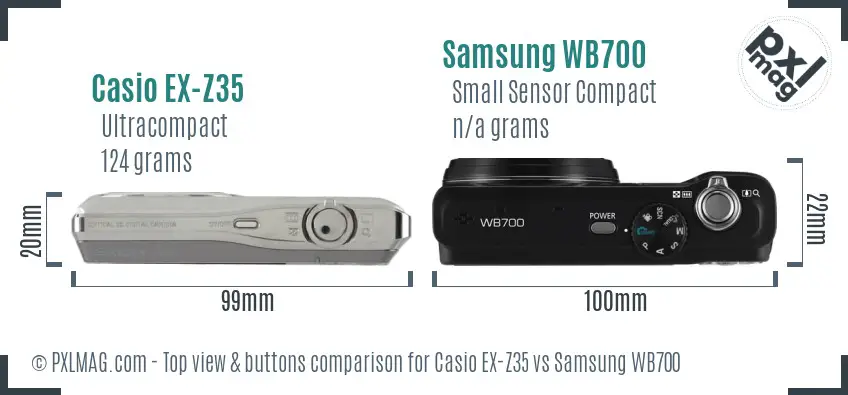 Casio EX-Z35 vs Samsung WB700 top view buttons comparison Casio EX-Z35 vs Samsung WB700 top view buttons comparison