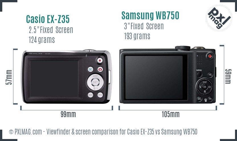 Casio EX-Z35 vs Samsung WB750 Screen and Viewfinder comparison