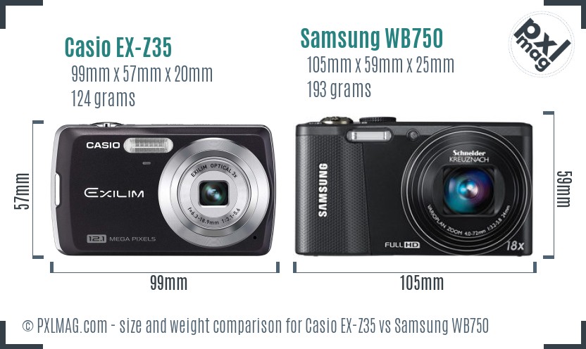 Casio EX-Z35 vs Samsung WB750 size comparison