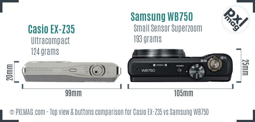 Casio EX-Z35 vs Samsung WB750 top view buttons comparison