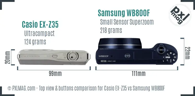 Casio EX-Z35 vs Samsung WB800F top view buttons comparison