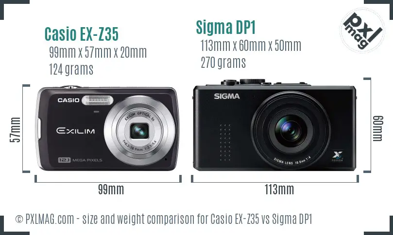 Casio EX-Z35 vs Sigma DP1 size comparison