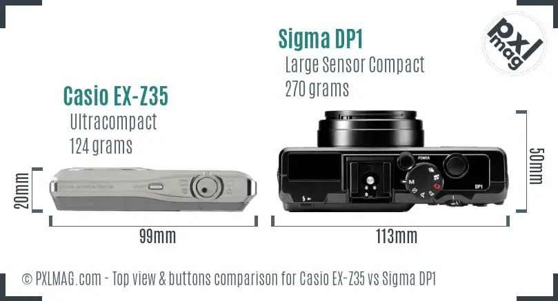 Casio EX-Z35 vs Sigma DP1 top view buttons comparison