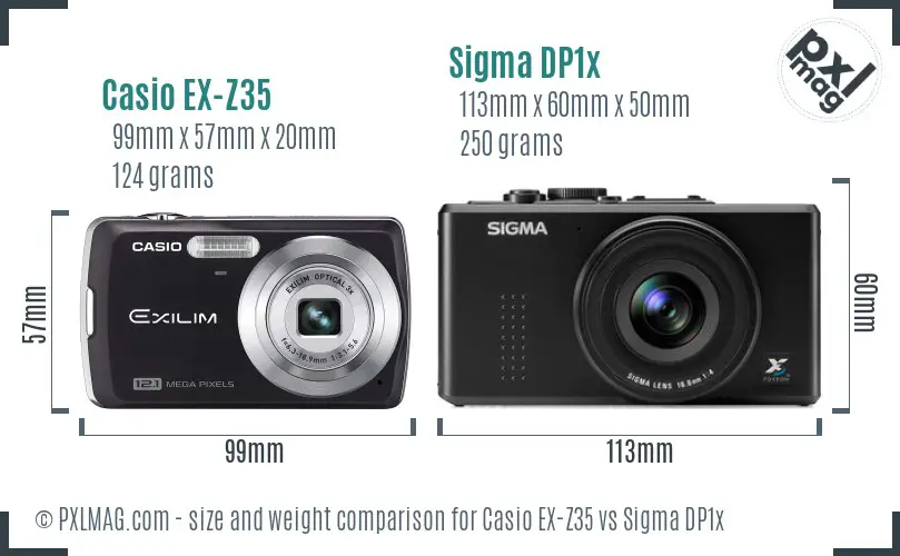 Casio EX-Z35 vs Sigma DP1x size comparison