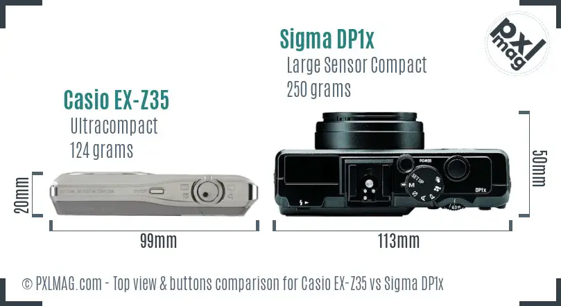 Casio EX-Z35 vs Sigma DP1x top view buttons comparison