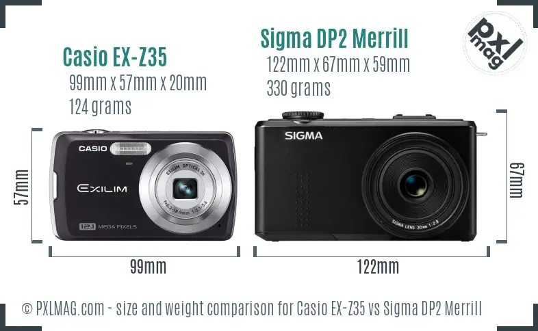 Casio EX-Z35 vs Sigma DP2 Merrill size comparison