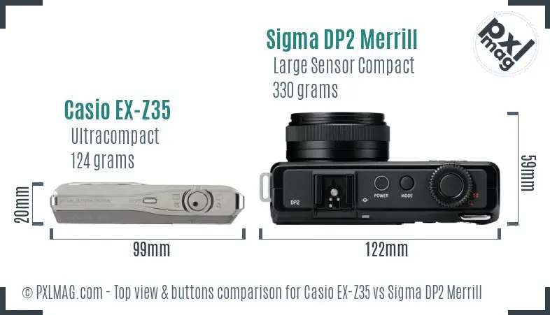 Casio EX-Z35 vs Sigma DP2 Merrill top view buttons comparison