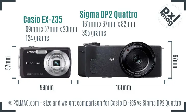 Casio EX-Z35 vs Sigma DP2 Quattro size comparison