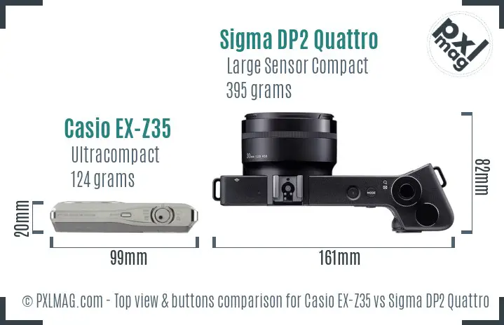 Casio EX-Z35 vs Sigma DP2 Quattro top view buttons comparison