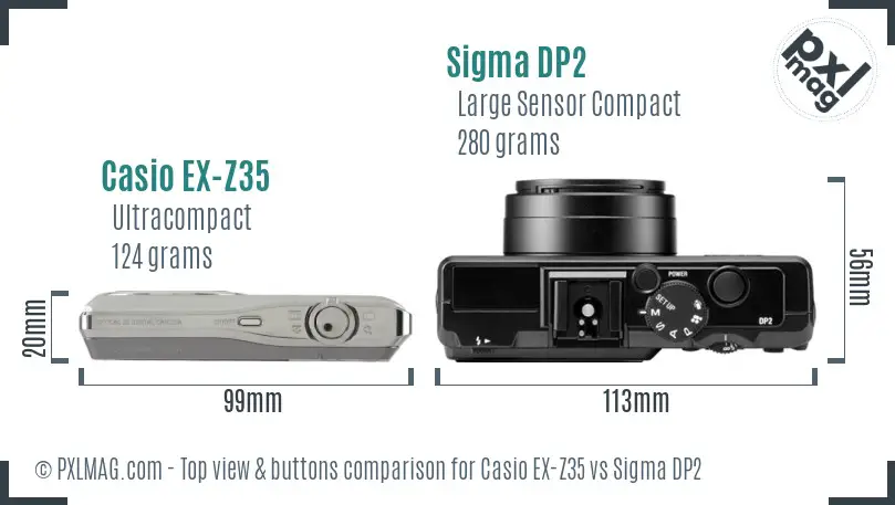 Casio EX-Z35 vs Sigma DP2 top view buttons comparison