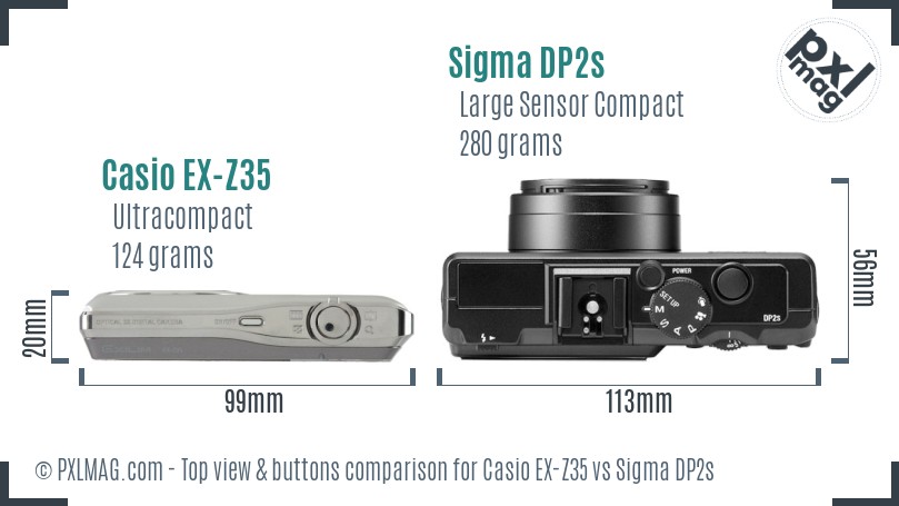 Casio EX-Z35 vs Sigma DP2s top view buttons comparison