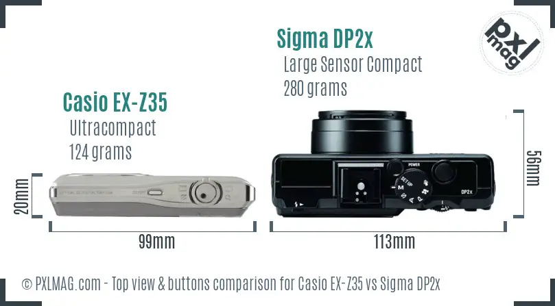 Casio EX-Z35 vs Sigma DP2x top view buttons comparison