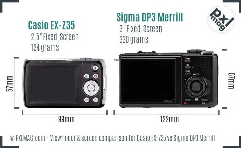 Casio EX-Z35 vs Sigma DP3 Merrill Screen and Viewfinder comparison