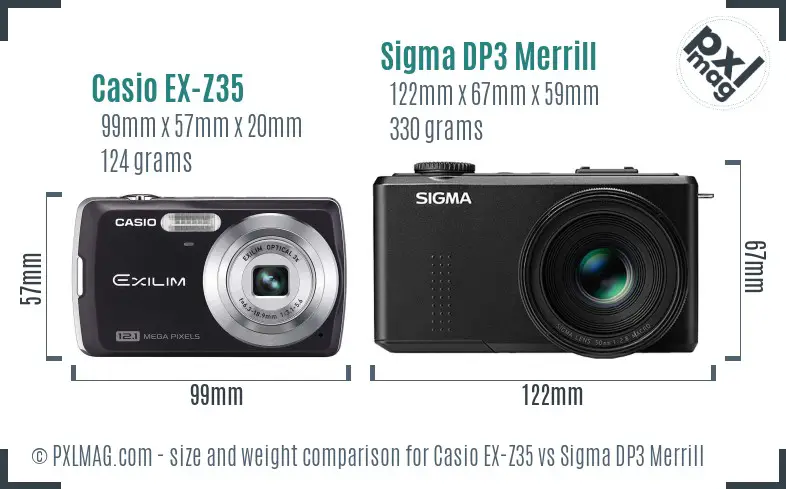 Casio EX-Z35 vs Sigma DP3 Merrill size comparison